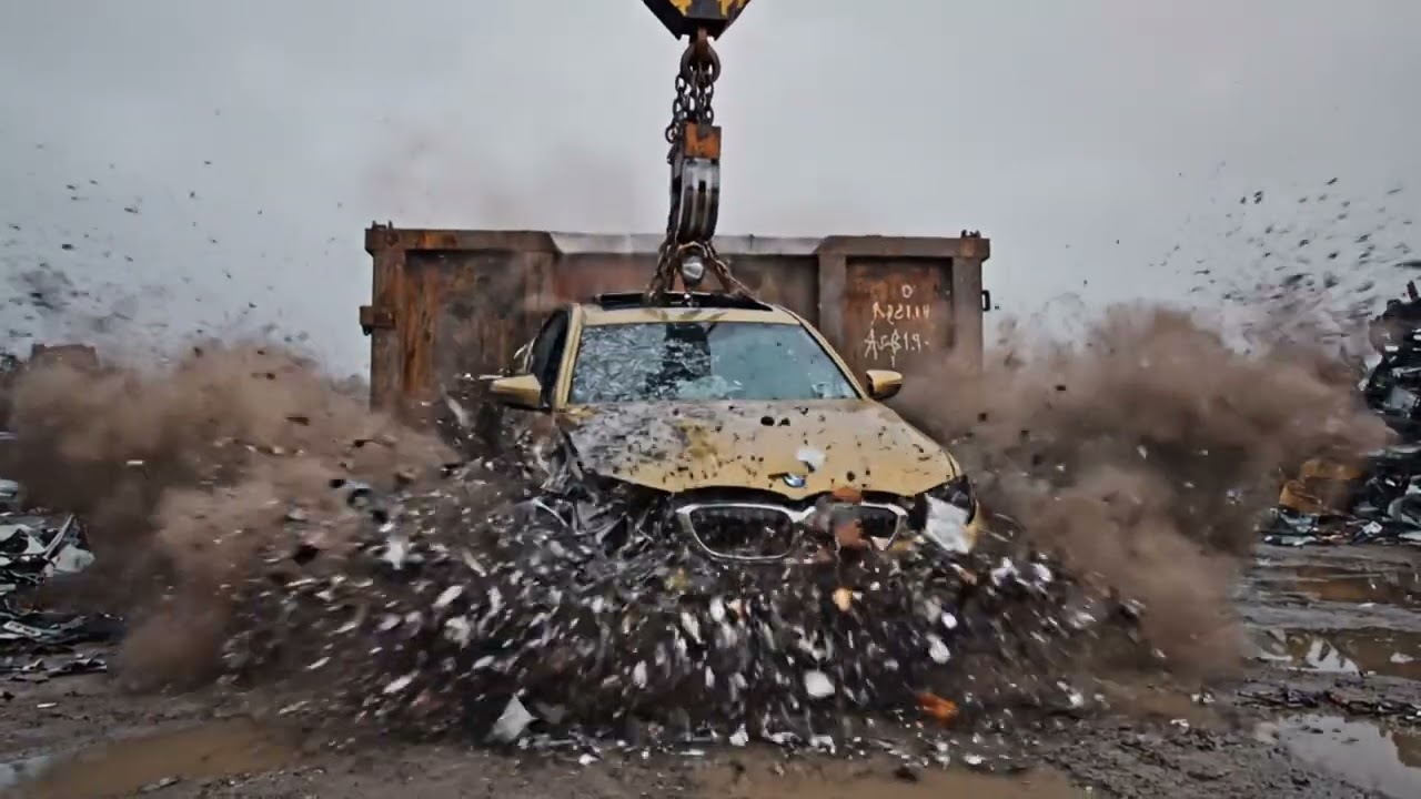 Magnet Crane Wrestling with Massive Steel Blocks