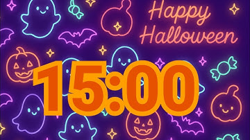 15-Minute Cute Glowing Halloween Timer – Neon Ghosts & Pumpkins Countdown