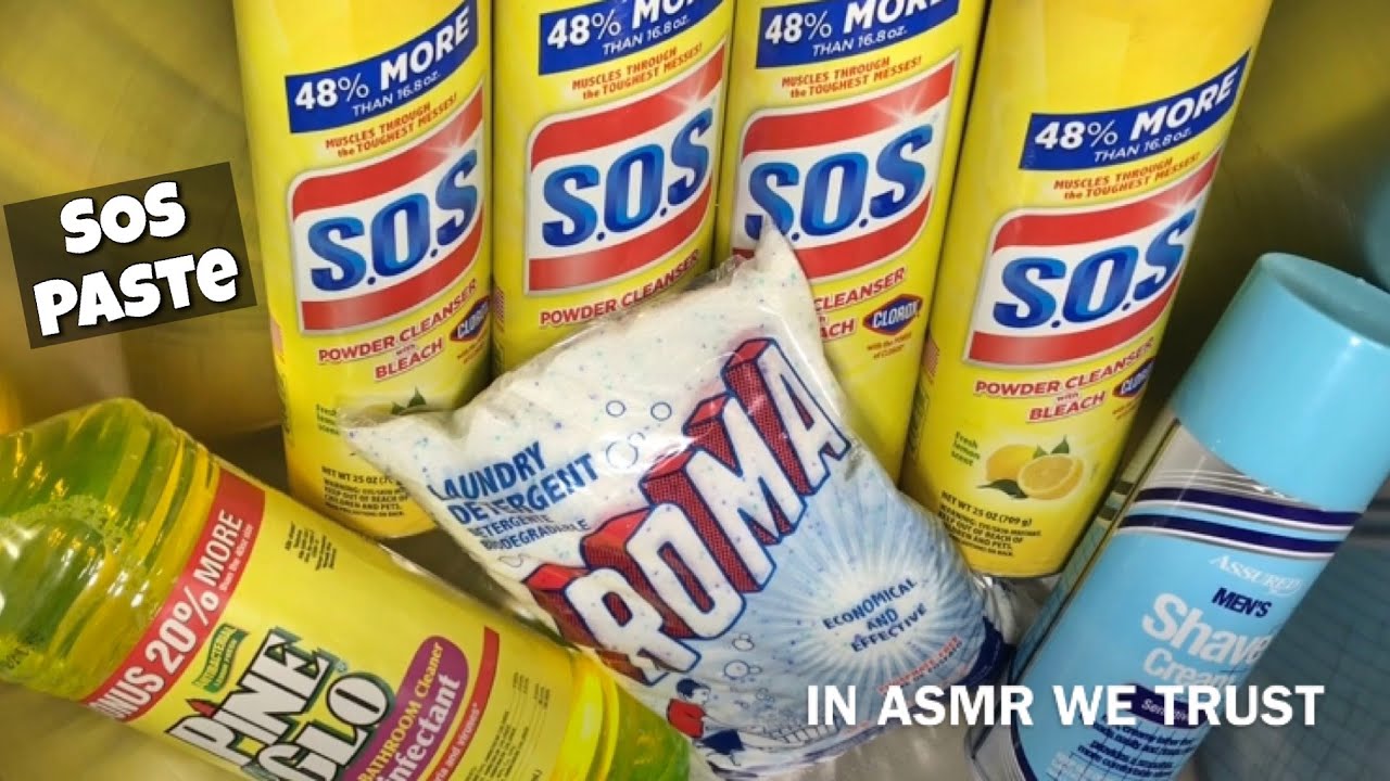 Asmr 🍋🆘 4 cans of Lemon SOS with 1 can of Shaving 🪒 Cream + Roma Powder & Lemon Pine Glo