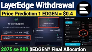 LayerEdge Airdrop Withdrawal | LayerEdge Token Claim to CEX | 1 EDGEN=$0.4 Price Prediction?