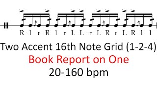 Book report on one (2 accents, 1-2-4) | 20-160 bpm play-along 16th note grid drum practice music