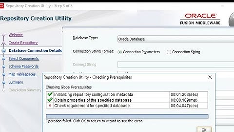 Check requirement for specified database failed error Oracle