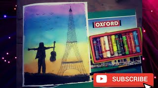 A Boy with guitar scenery drawing for beginners with oil pastels-step by step