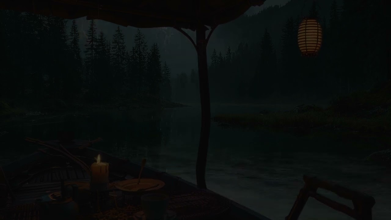 🚤 Thunderstorm Over Quiet Lakeside | Sleeping on Small Boat Roof | Rain & Gentle Water Sounds
