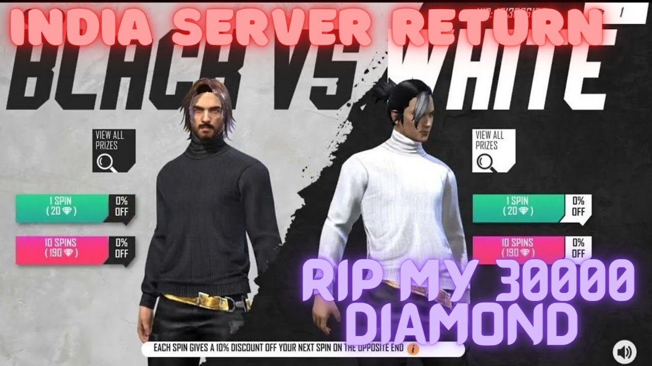 Free Fire Return India Server Black T-Shirt & White T-Shirt Event Spin New White T-Shirt Free Fire