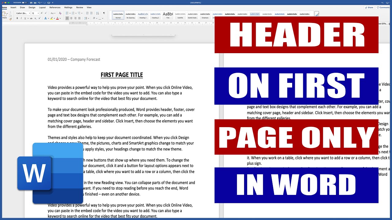 In Word - Header On The First Page Only | Microsoft Word Tutorials