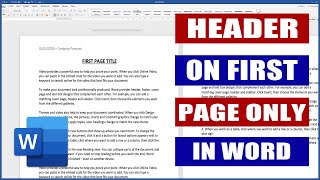 In Word - Header on the First Page only | Microsoft Word Tutorials