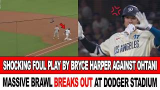 SHOCKING FOUL PLAY By Bryce Harper On Ohtani Captured Live! Massive Brawl Breaks Out
