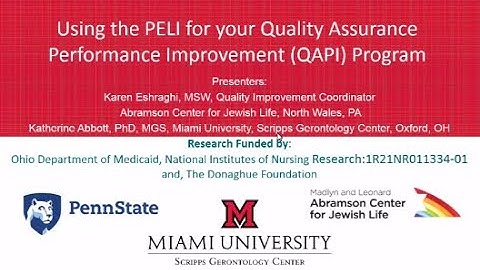 PELI Webinar: Using the PELI for Your Quality Assurance Performance Improvement (QAPI) Program