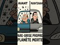 Pare-brise propre, planète morte 🚗🐝#Satire #Caricature #Environnement #PlanèteMorte #Écologie