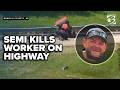Michigan worker dies after being rear-ended by semi-truck while mowing near I-69