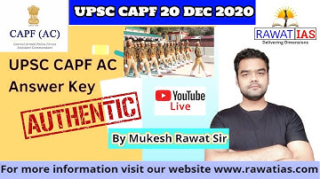 UPSC CAPF | 20Dec2020 | CAPF AC 2020 Answer Key & Exam Analysis By MUKESH RAWAT | Expected Cut-off |