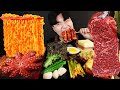 ASMR MUKBANG 열라면 & 떡볶이 & 치즈 통스팸 & 스테이크 FIRE Noodle & STEAK & CHEESE SPAM EATING SOUND!