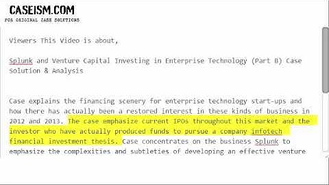 Splunk and Venture Capital Investing in Enterprise Technology (Part B)  Case Solution & Analysis