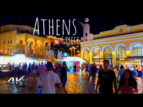 Athens, اليونان | جولة ليلية في المدينة 4K | 16 سبتمبر 2020