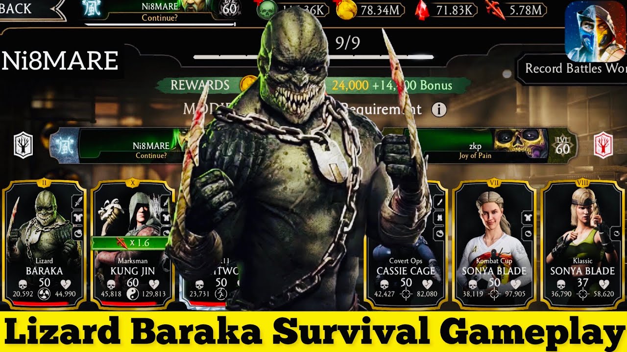 Lizard 🦎 Baraka Survivor Mode Gameplay | MK Mobile