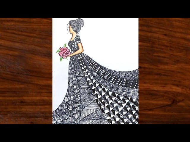 Beautiful girl with long frock doodle art.