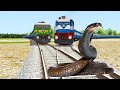 Giant Snake vs Twin Trains | Stops the train | BeamNG.Drive