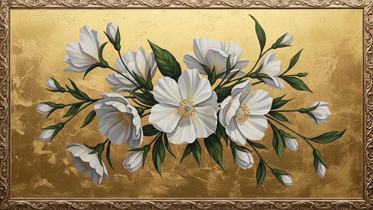 White Floral Still Life – Classic Botanical Oil Canvas