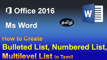 MS word 2016 | Bulleted List, Numbered List, Multilevel List in Tamil