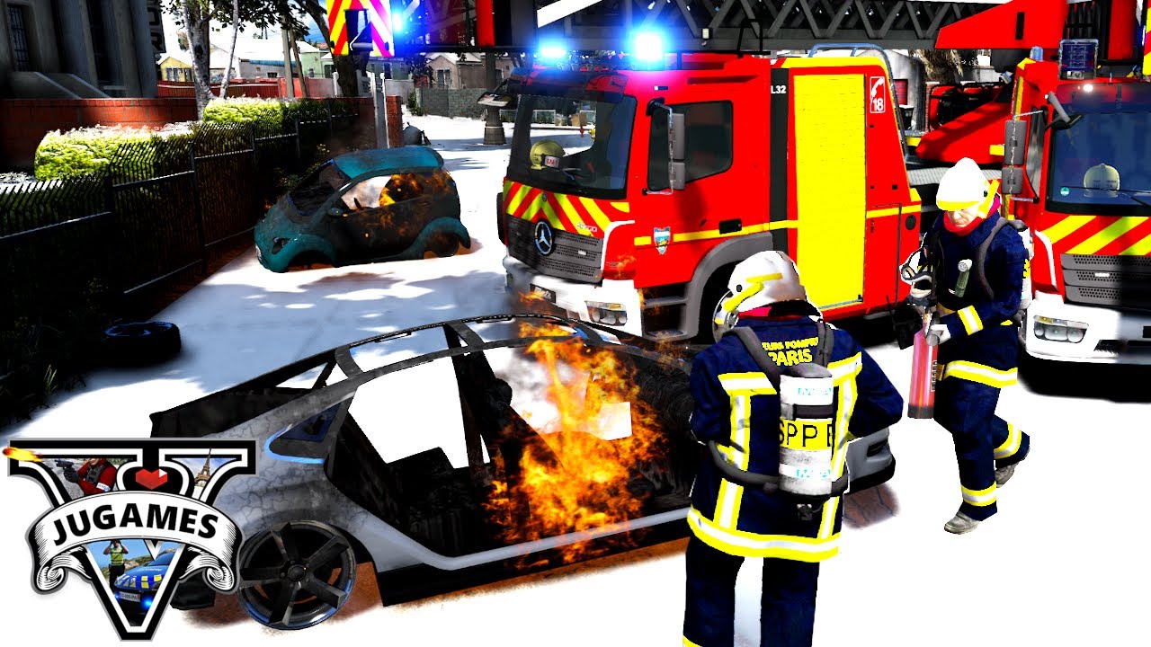 FEU DE VOITURE /ACCIDENTS - POMPIER EN ACTION [GTA 5 MOD]