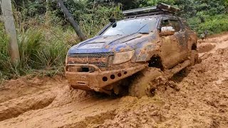 Ford Ranger Toyota Hilux and Mitsubishi Strada L200 In Mud Route - 4x4 Pickup Truck Extreme Mud Road