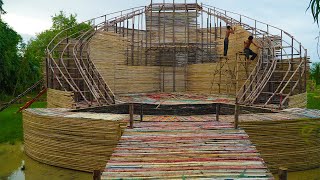 How To Build 2-Story Resort Bamboo House, Water Slide, Stairs, Swimming Pool &amp; Bed By Hand Tool -3