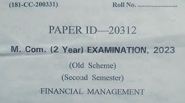 Mdu Mcom 2nd Sem Financial Management Paper 2023