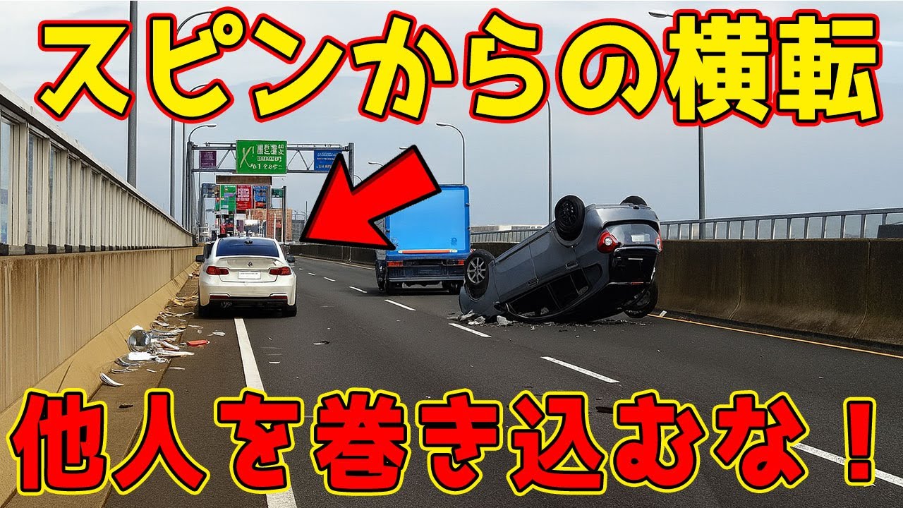 【ドラレコ】悪夢のような数秒間。危険な車線変更車に追突され、スピンからの横転。理不尽すぎるもらい事故の記録