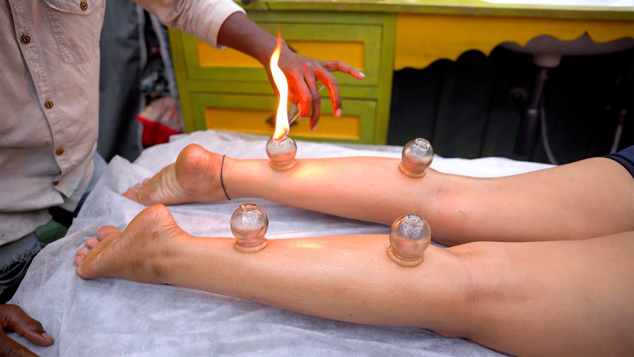 ASMR Foot Massage & Cupping Therapy | Oil, Rolling Pin & Roller for Pain Relief
