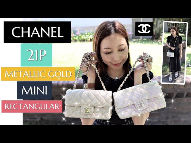 🌞 CHANEL 21P GOLD Mini, Chanel Mini Rectangular, CHANEL MINI FLAP BAG  Compare with Iridescent Ivory 