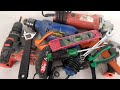 Engineering Tools Collection, Drill, Grinder, Hammer, Screwdriver, Pliers, Wrench, Cutting Pliers.