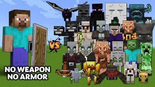 Steve with shield vs Every mob in Minecraft (Java Edition) - ME vs All Mobs (No Armor, No weapons)