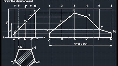 Development of Surface - Pentagonal prism resting on HP cut by an inclined plane 45° bisecting axis