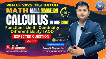 WBJEE Calculus Math Marathon Class | Function Limit Continuity Differentiability AOD In One Shot