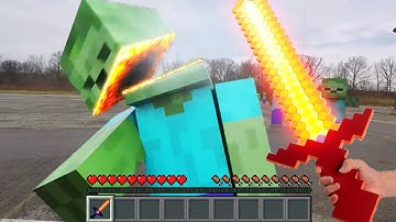 Minecraft in Real Life POV - LASER SWORD Realistic Minecraft Animation ZOMBIE ATTACK