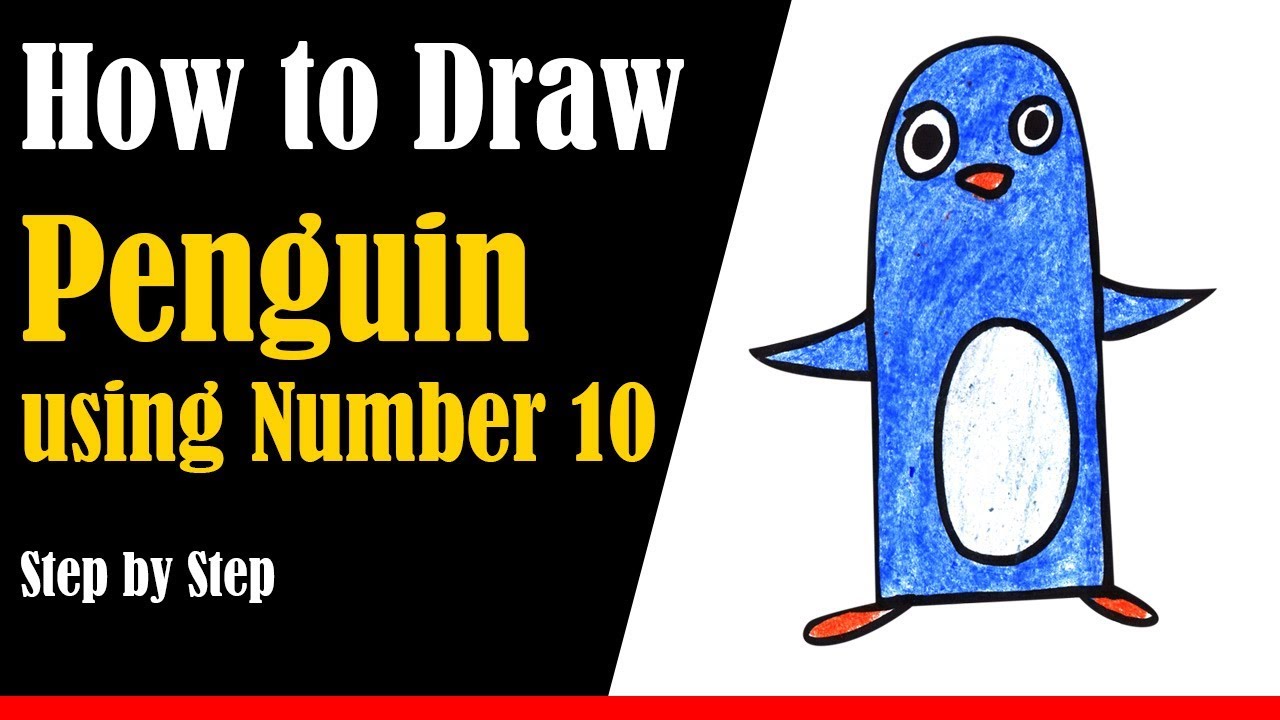 How to Draw a Penguin using Number 10 Step by Step - very easy - YouTube