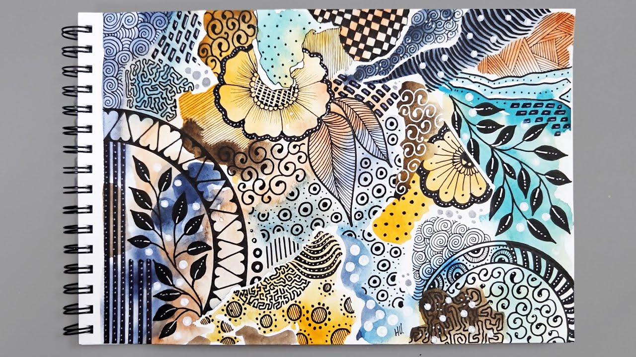 Colorful Zentangle Doodle Composition | Sketchbook Drawing Process