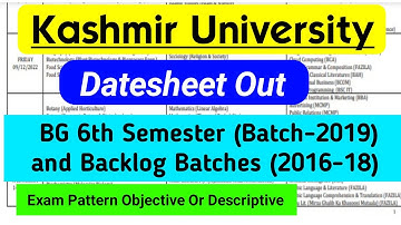 Kashmir University Big Update BG 6th September Batch 2019 & Backlogs Datesheet Released