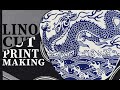 Linocut printmaking process, 3 layer print. Porcelain Vase by Emils Salmins (Twin Peaks Theme)