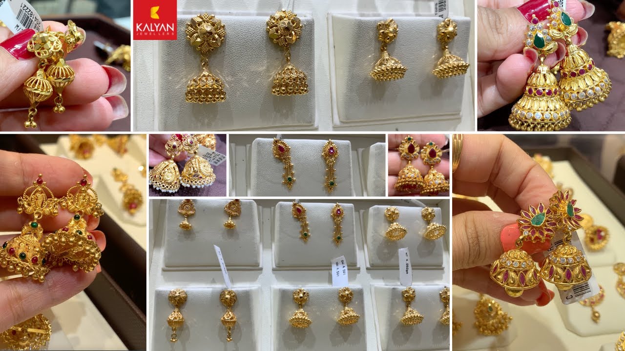 Kalyan Jewellers Gold Earrings Designs with Weight and Price  Earrings  Collection  SV Drawings  Gold earrings designs Earrings collection Gold  earrings