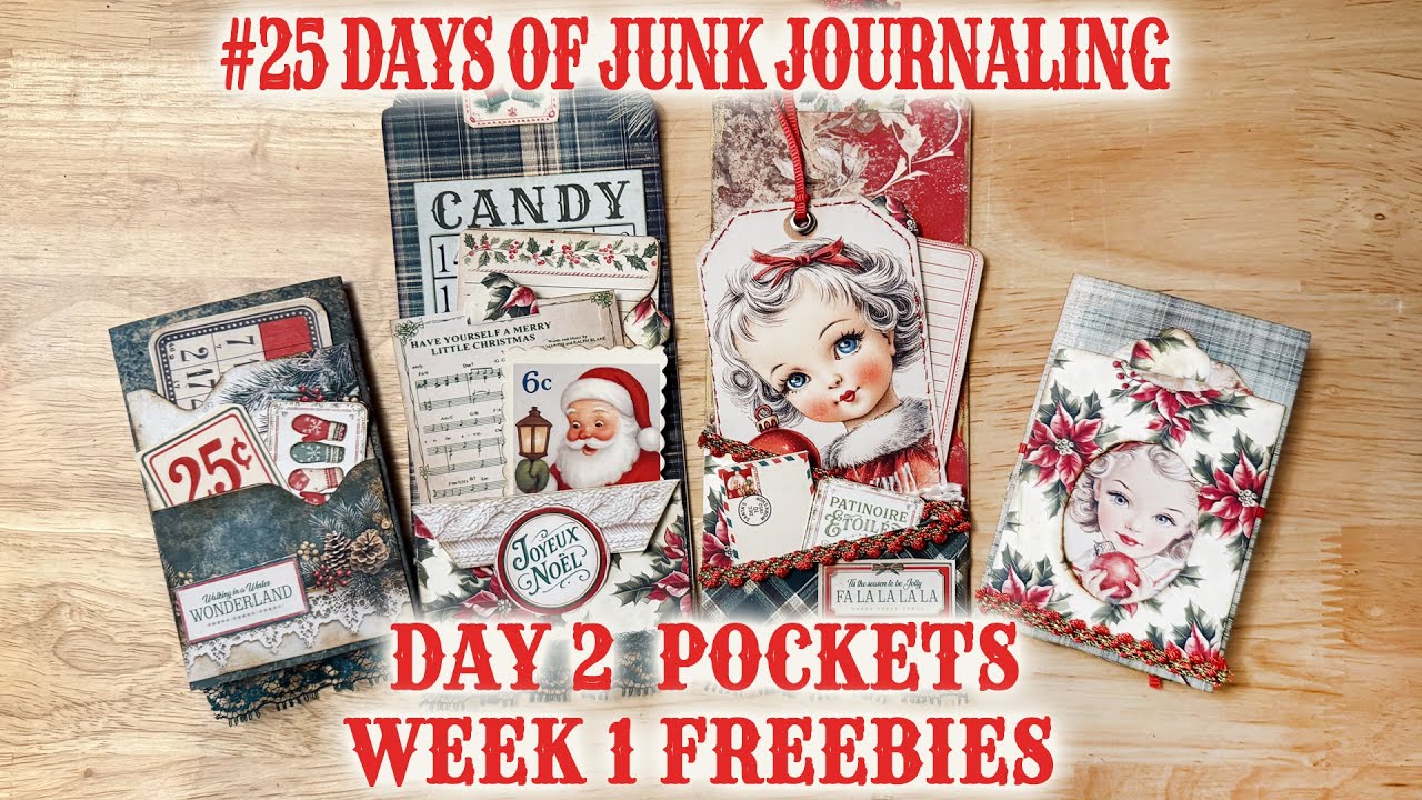 25 Days of Junk JOurnaling Day 2, Pockets, #christmas #25daysofchristmas #25daysjunkjournaling