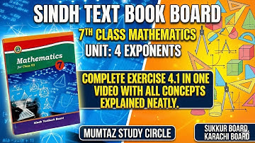 7th Class Math | STB Unit 4 Exponents | Exercise 4.1 Full Explanation | Sindh Textbook Board