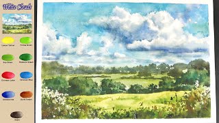 Basic Landscape Watercolor - White Clouds (sketch & color name view, watercolor material)