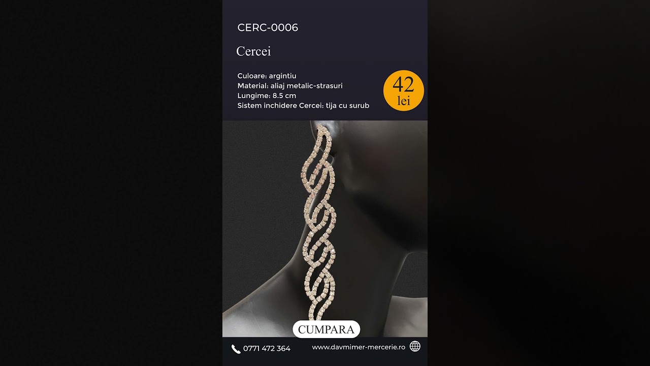 Cercei 8.5 cm model impletit, cu strasuri - 