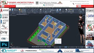 AutoCAD 2020 How to Draw 2D Floor layout & convert into 3D with Objects Part-1(Gemini Architectural)
