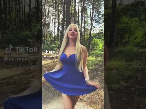 Sexy Russian Milf modeling blue cocktail dress #asmr #trending #fashion