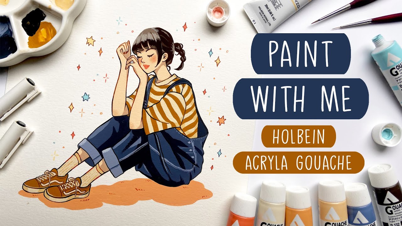 🍭 Relaxing Holbein Acryla Gouache Illustration Process 🍭 Study #03 ...