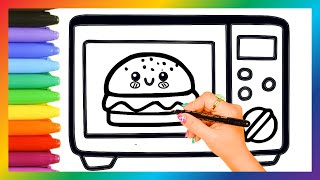 Draw and color a cute Microwave and hamburger 🍔 🤤🥰:DRAWING FOR KIDS