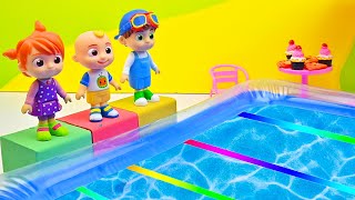 Cocomelon Friends go swimming & JJ's Toy Crocodile | Fun on the Playground
